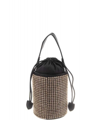 Rhinestone Cylinder Drawstring Handle Crossbody Bag 6620 GOLD